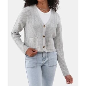 No Boundaries Womens Cardigan Sweater Button Front Ribbed Light Grey Size XL